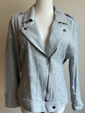 Loft Light Gray Linen Blend Women's Moto Jacket | SIZE L